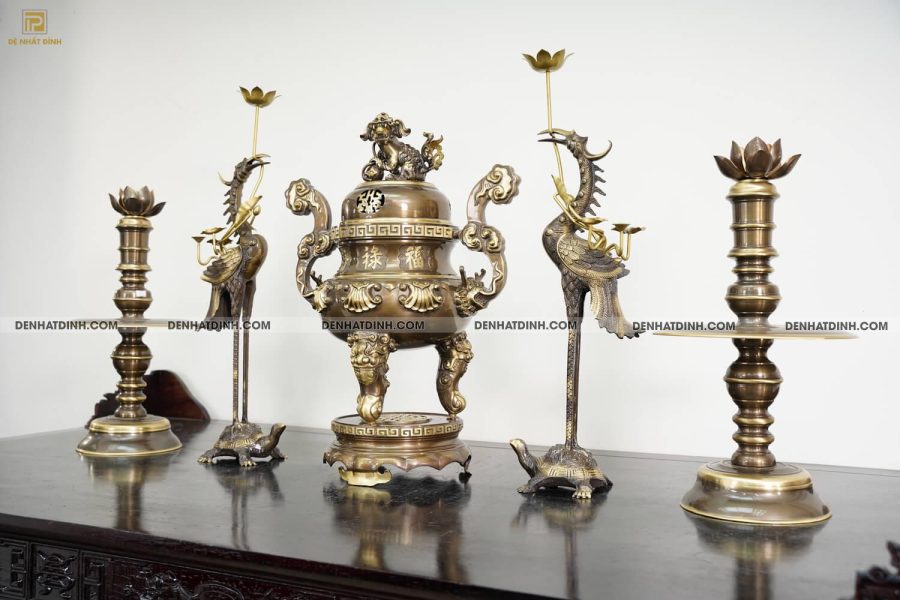 Bộ Đỉnh Đồng Ngũ Sự Họa Tiết Hoa Sòi Màu Công Nghệ - Hình ảnh 8