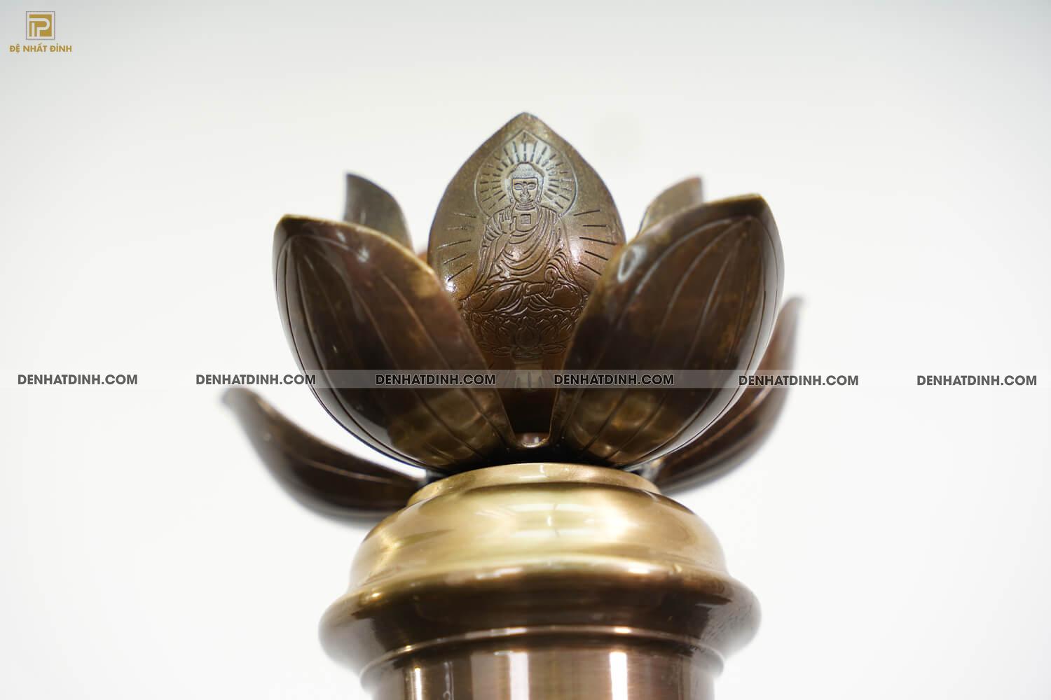 Bộ tam sự Song Long bằng đồng cattut đỉnh cao 66 - 5 chữ và đôi chân nến búp sen chạm hoa văn màu hun cổ - Ảnh 25