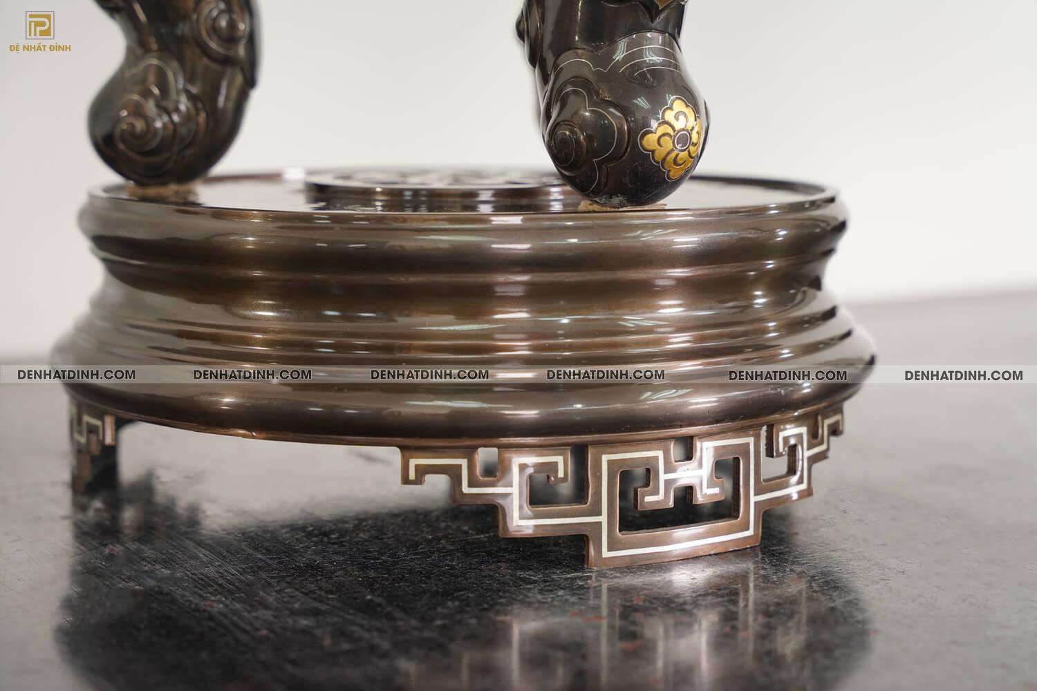 Bộ đỉnh đồng ngũ sự song long bằng đồng đỏ cao 70cm khảm ngũ sắc kèm đôi lọ hoa -  NSSL70NS - Ảnh 13