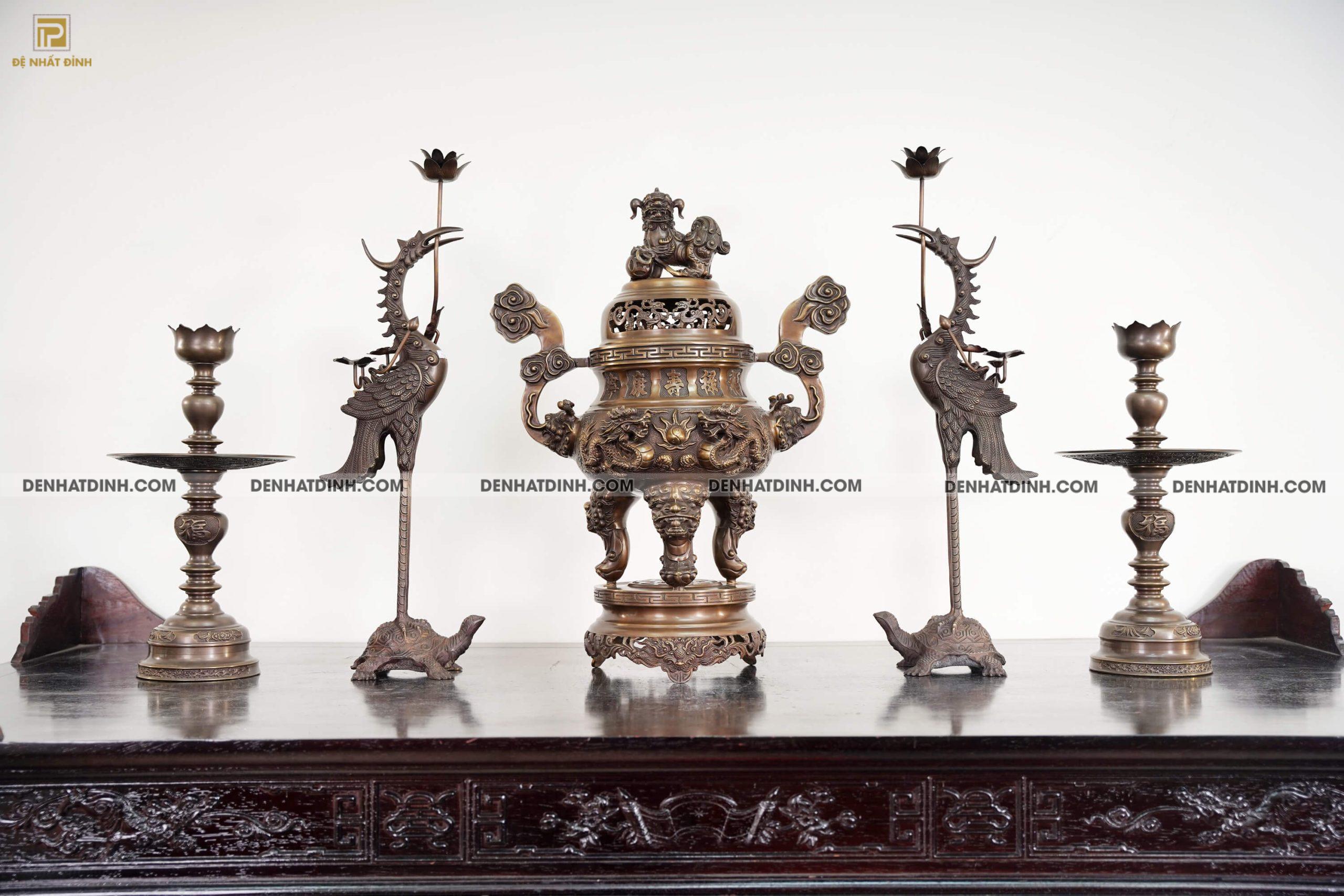 Bộ ngũ sự Song Long 65 Nghê mới nến đèn kỹ hun nâu