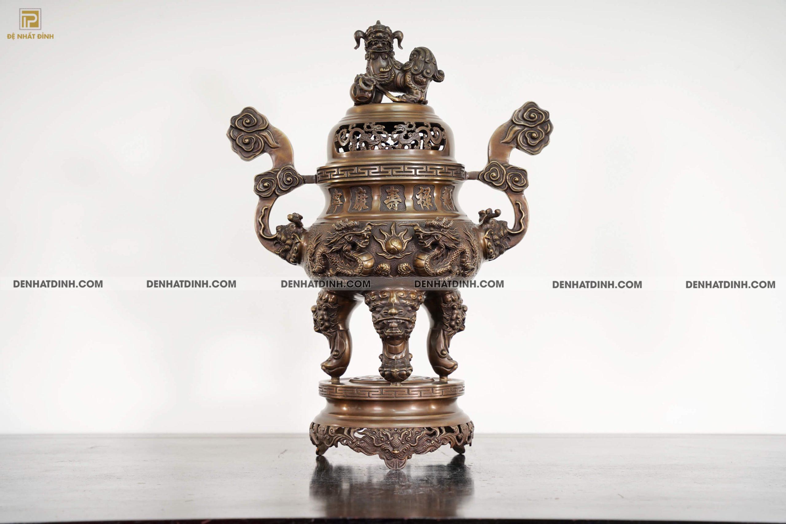 Bộ ngũ sự Song Long 65 Nghê mới nến đèn kỹ hun nâu - Ảnh 3