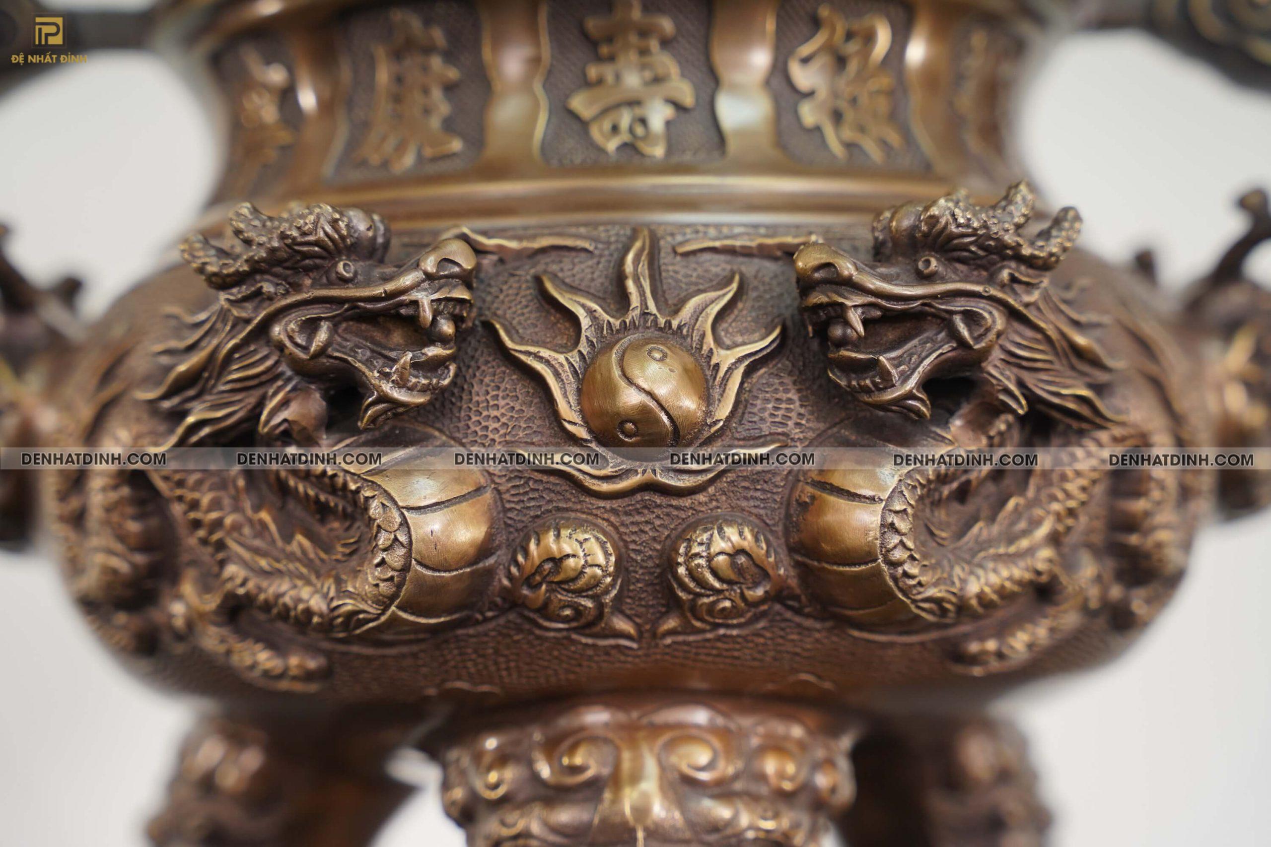 Bộ ngũ sự Song Long 65 Nghê mới nến đèn kỹ hun nâu - Ảnh 4