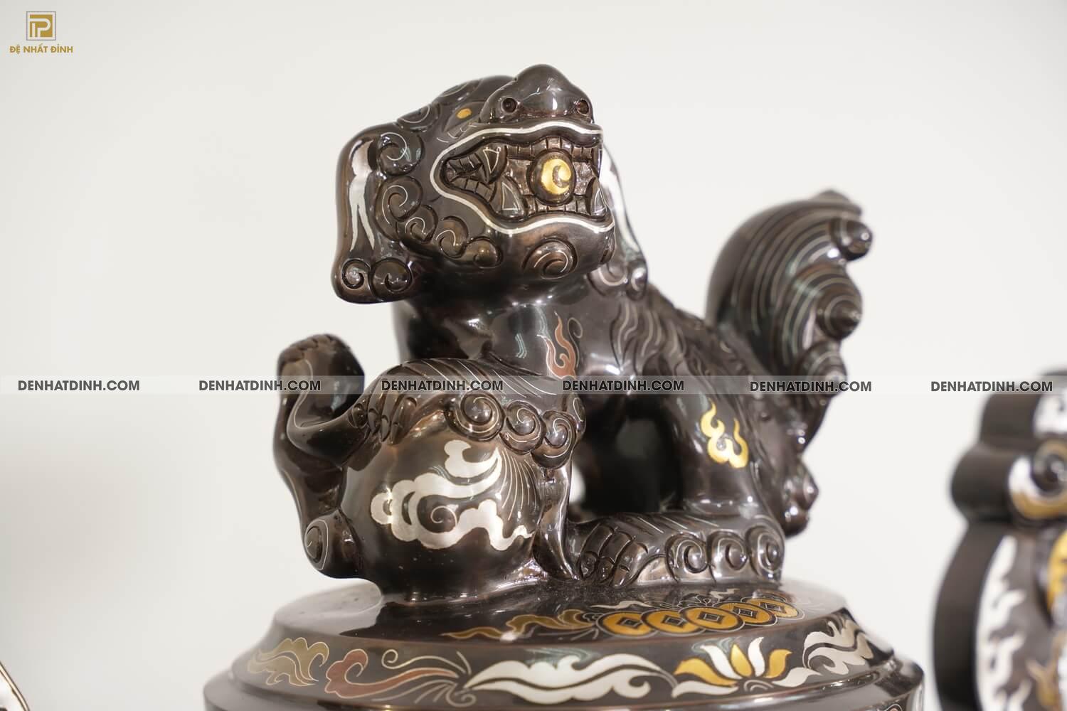 Bộ đỉnh đồng ngũ sự song long bằng đồng đỏ cao 70cm khảm ngũ sắc kèm đôi lọ hoa -  NSSL70NS - Ảnh 5