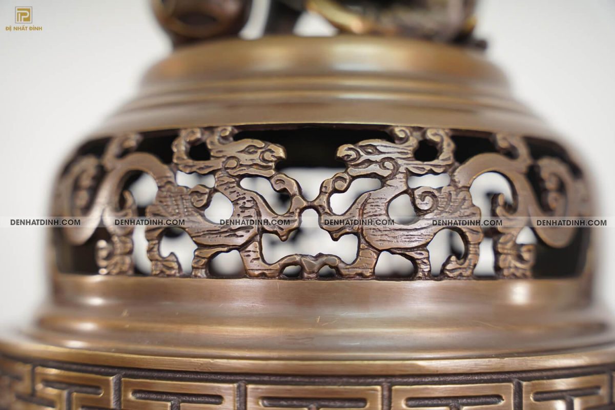 Đỉnh đồng 65 mẫu 3 rồng đúc nổi nghê mới màu hun nâu - Ảnh 11