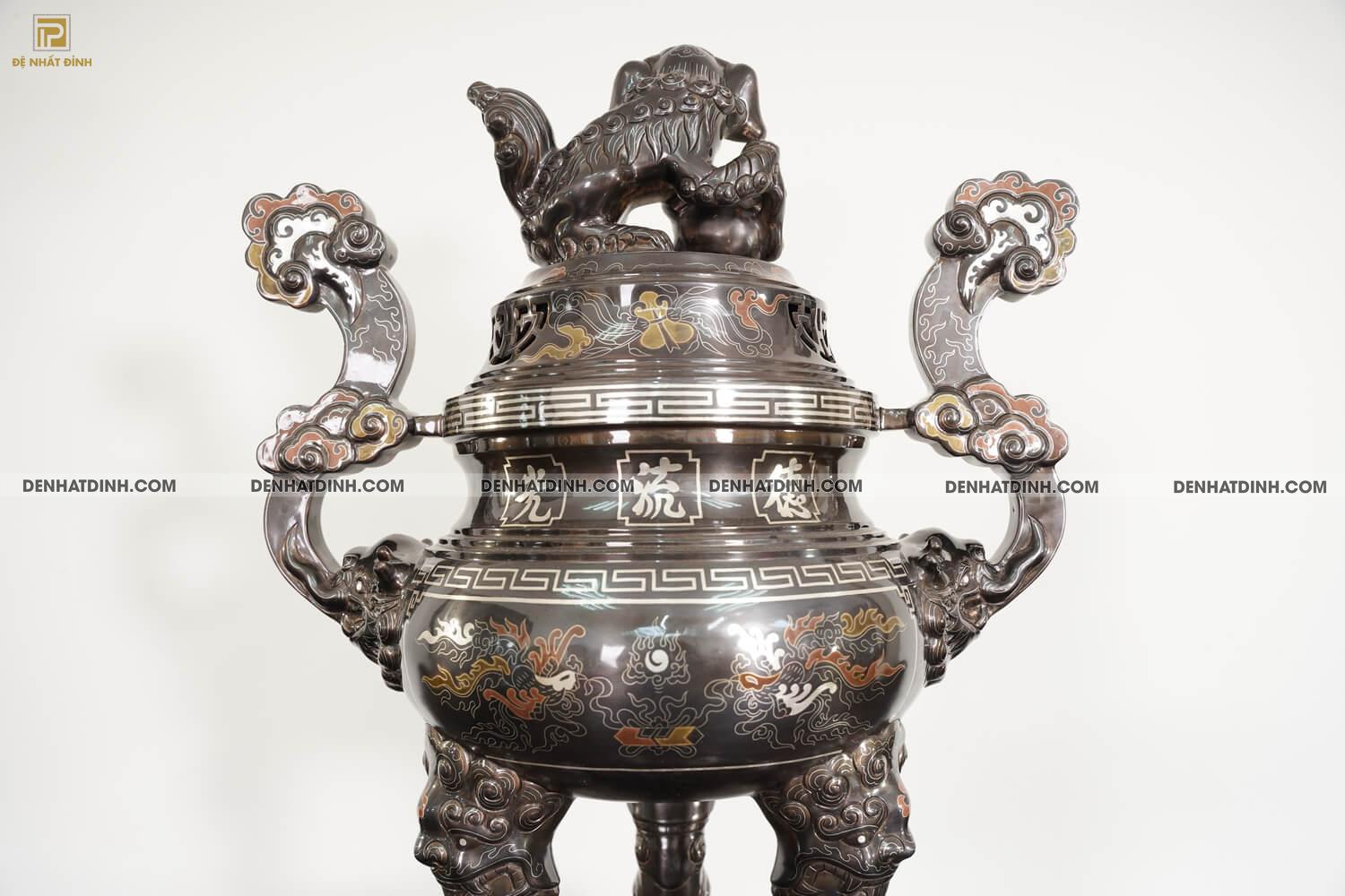 Bộ tam sự nến khảm Ngũ sắc bằng đồng đỏ cao 70cm - Ảnh 11