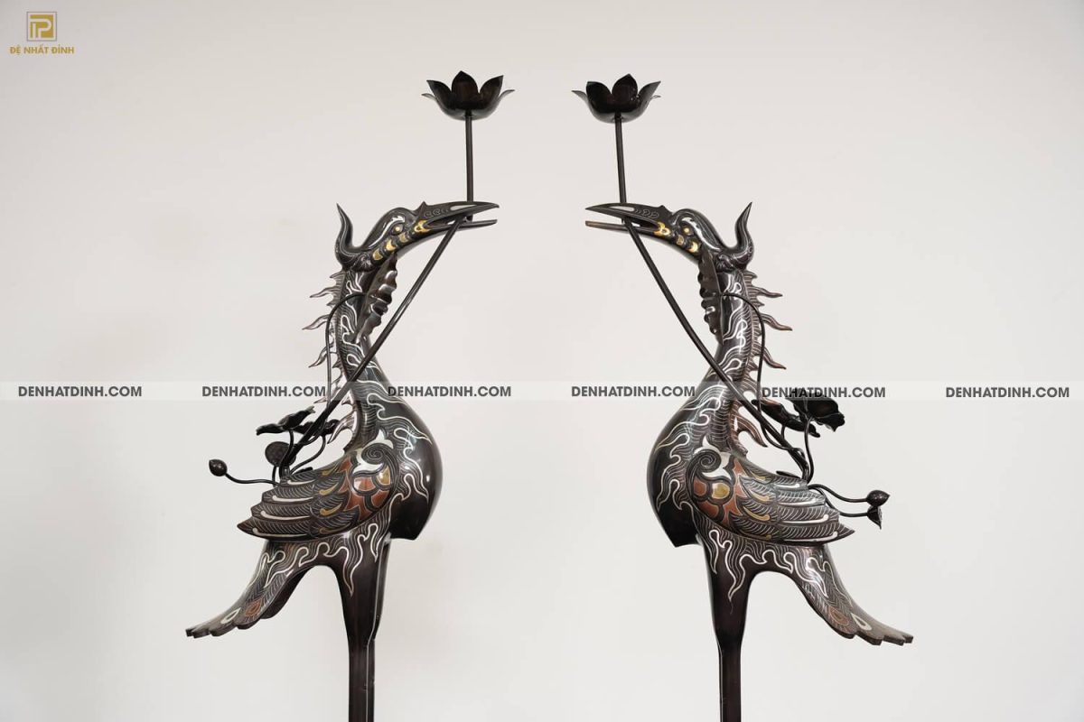 Bộ đỉnh đồng ngũ sự song long bằng đồng đỏ cao 70cm khảm ngũ sắc kèm đôi lọ hoa -  NSSL70NS - Ảnh 18
