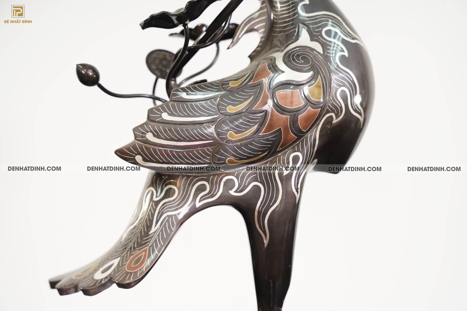 Bộ tam sự hạc khảm Ngũ sắc bằng đồng đỏ cao 70cm - Ảnh 16