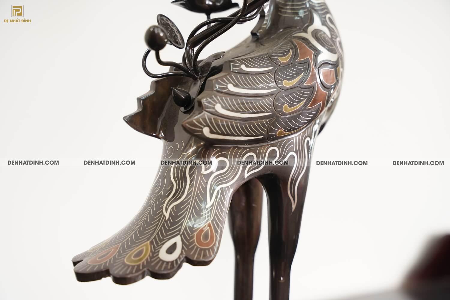 Bộ đỉnh đồng ngũ sự song long bằng đồng đỏ cao 70cm khảm ngũ sắc kèm đôi lọ hoa -  NSSL70NS - Ảnh 14