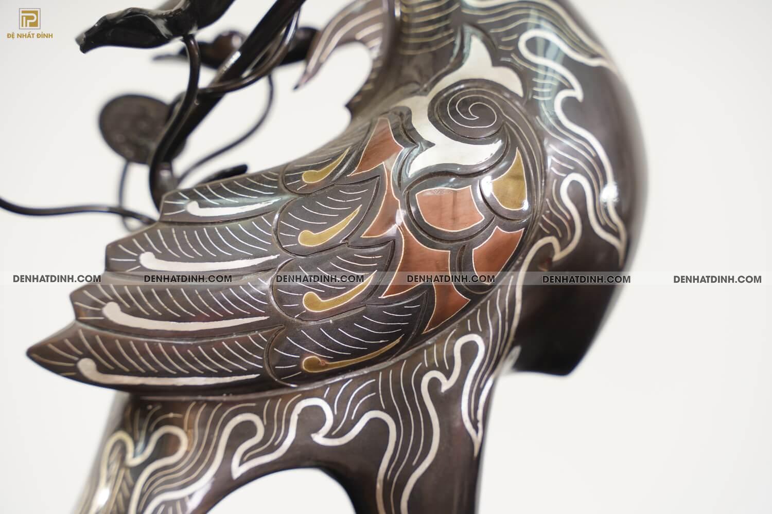 Bộ đỉnh đồng ngũ sự song long bằng đồng đỏ cao 70cm khảm ngũ sắc kèm đôi lọ hoa -  NSSL70NS - Ảnh 15