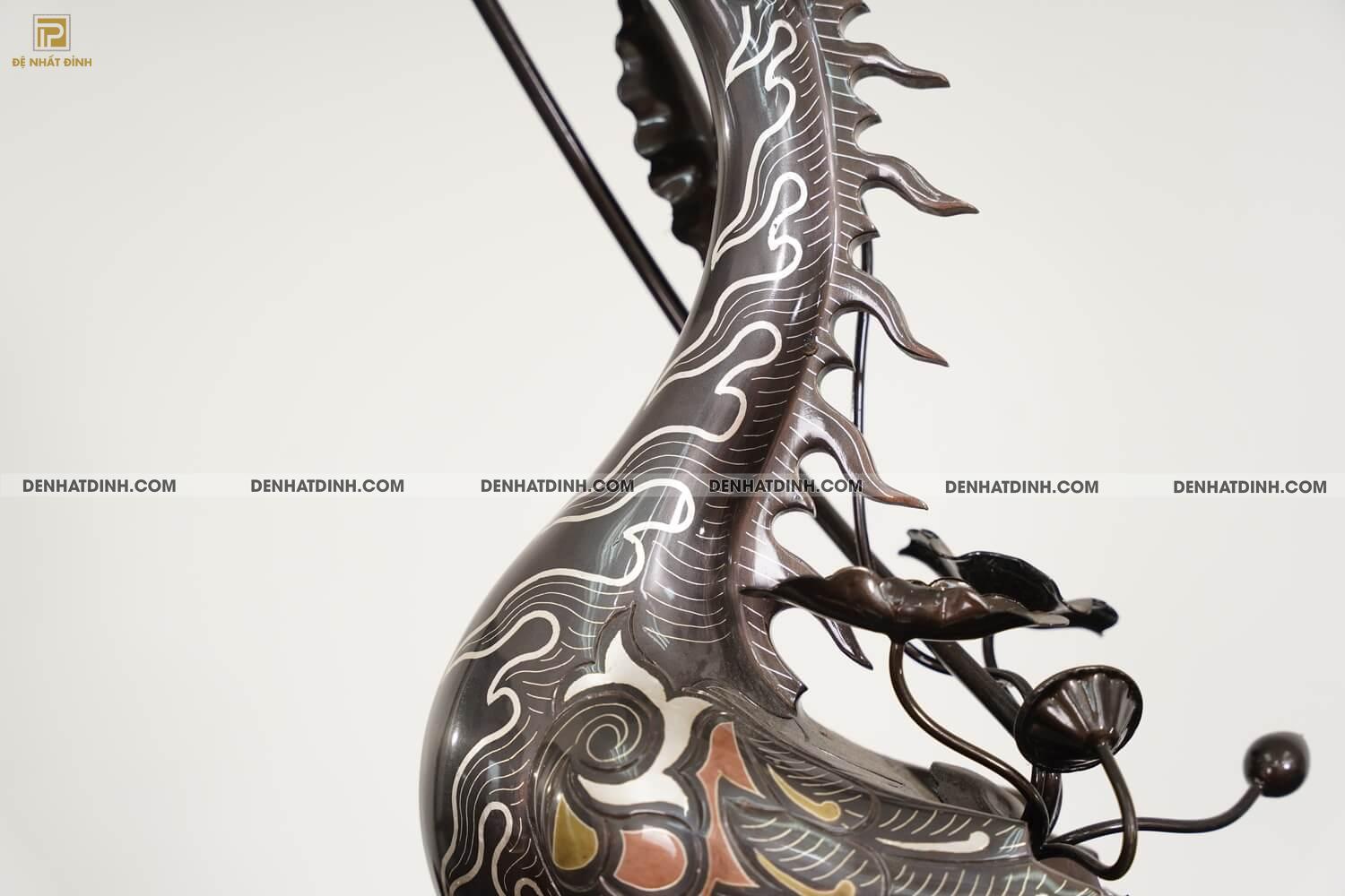 Bộ đỉnh đồng ngũ sự song long bằng đồng đỏ cao 70cm khảm ngũ sắc kèm đôi lọ hoa -  NSSL70NS - Ảnh 17