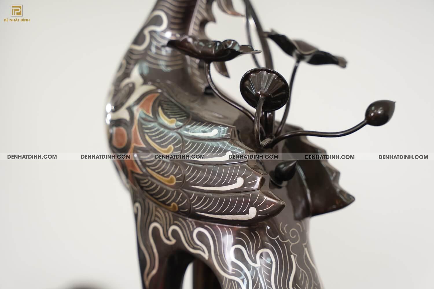 Bộ đỉnh đồng ngũ sự song long bằng đồng đỏ cao 70cm khảm ngũ sắc kèm đôi lọ hoa -  NSSL70NS - Ảnh 16