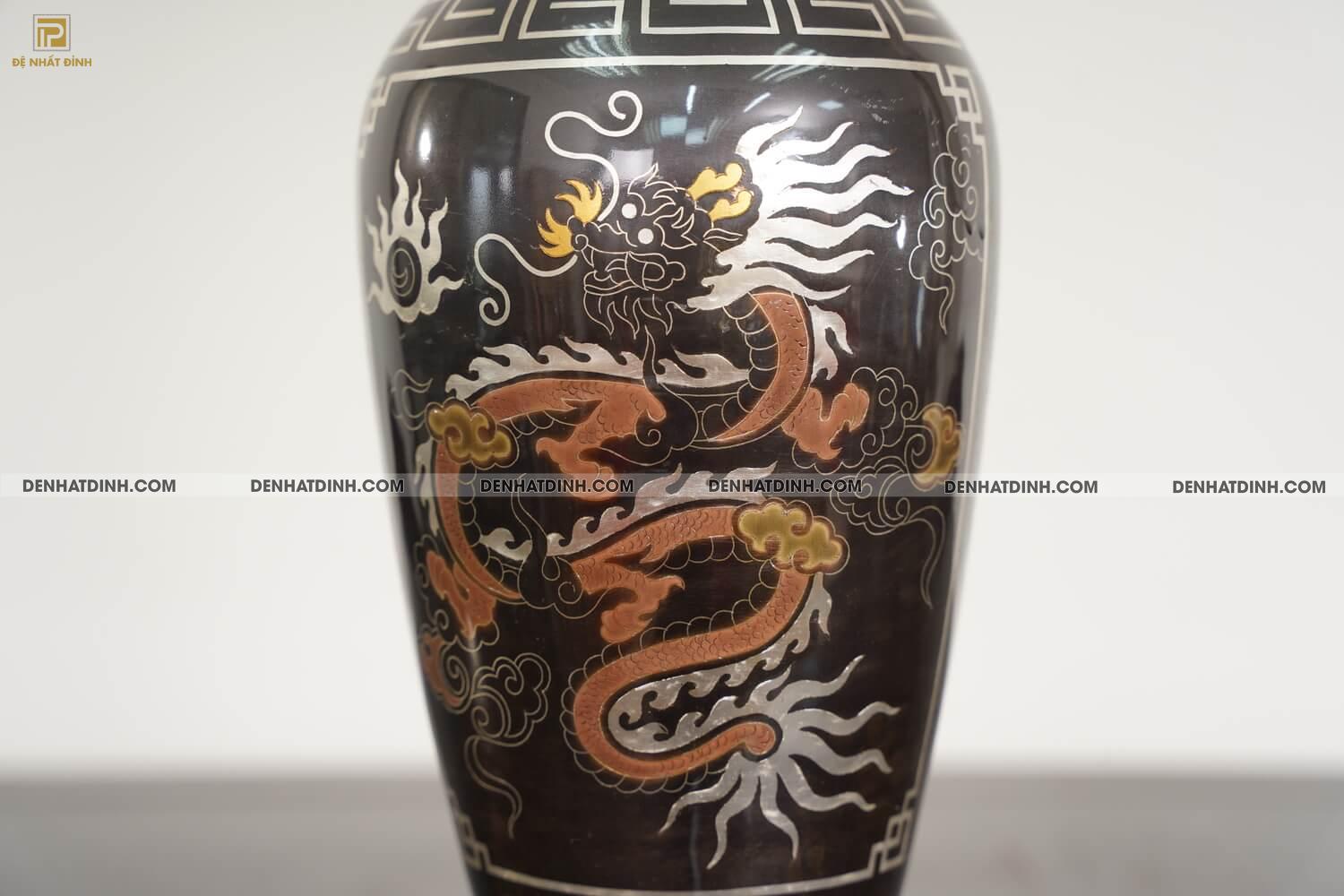 Bộ đỉnh đồng ngũ sự song long bằng đồng đỏ cao 70cm khảm ngũ sắc kèm đôi lọ hoa -  NSSL70NS - Ảnh 26