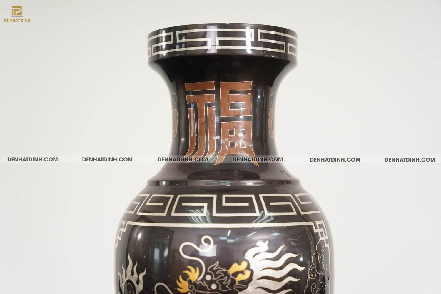 Bộ đỉnh đồng ngũ sự song long bằng đồng đỏ cao 70cm khảm ngũ sắc kèm đôi lọ hoa -  NSSL70NS - Ảnh 27