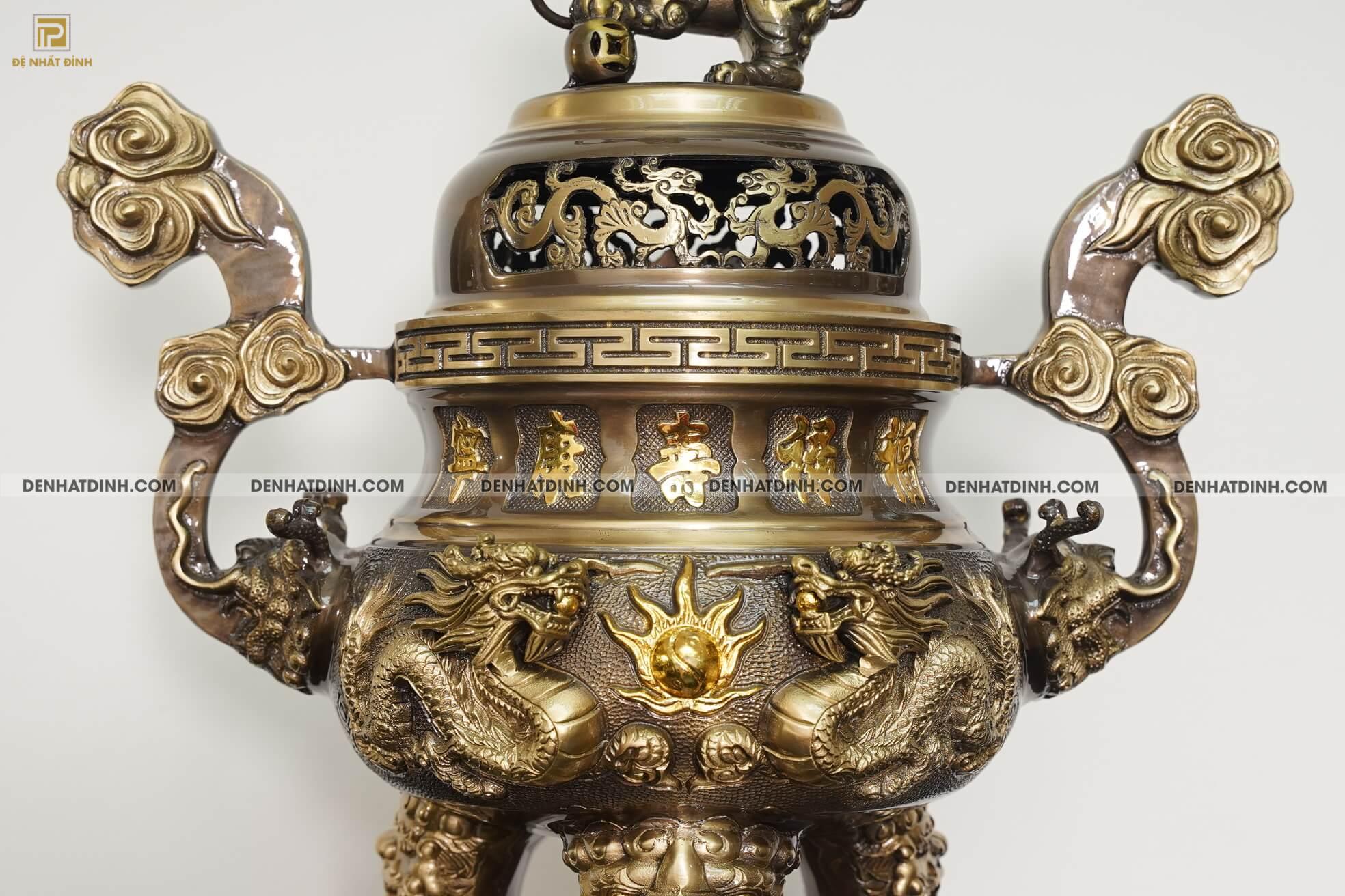 Bộ tam sự Song Long bằng đồng cattut đỉnh cao 66, 5 chữ và đôi chân nến chữ Phúc - ND47CN - Hình ảnh 17