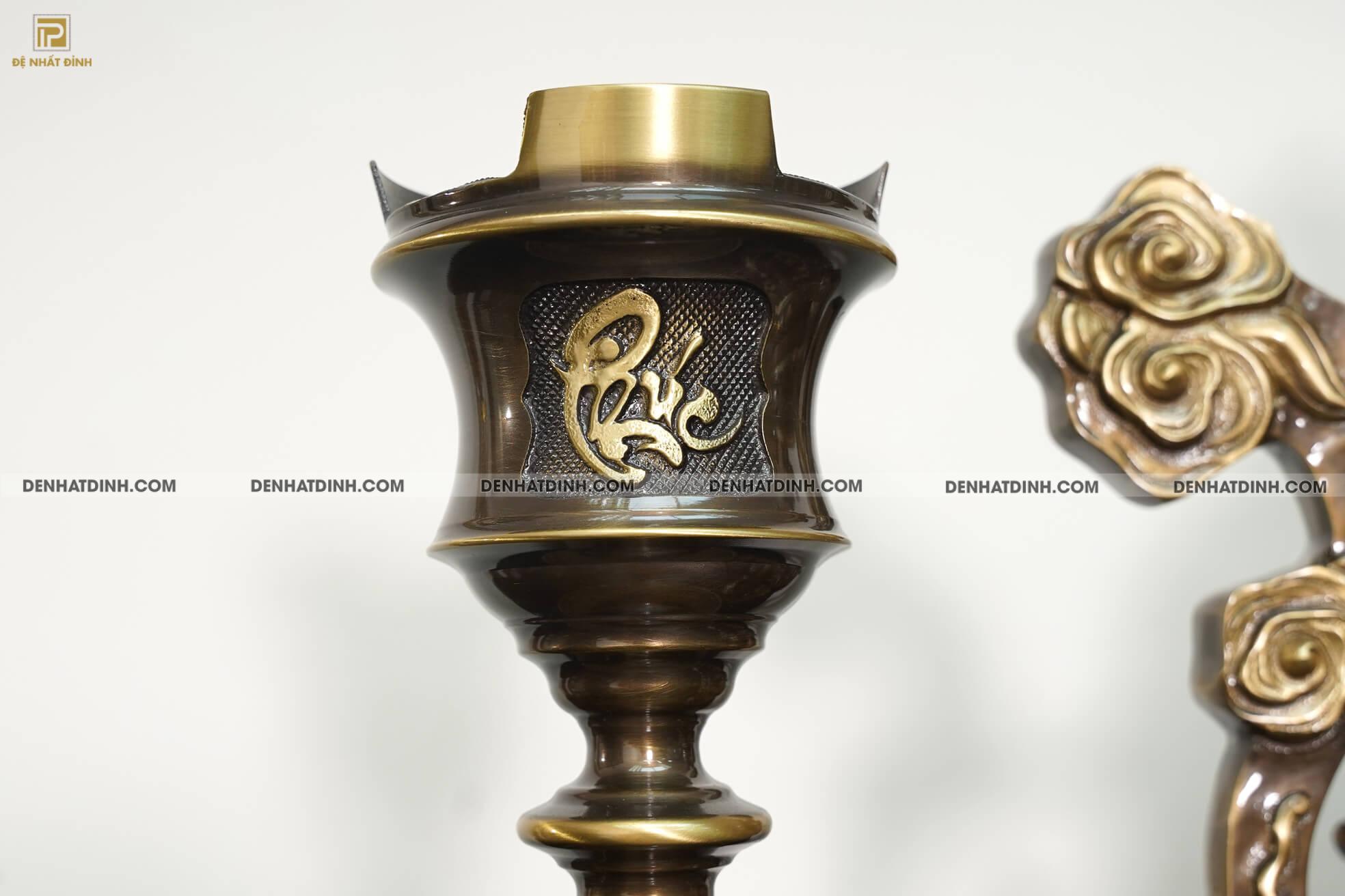 Bộ tam sự Song Long bằng đồng cattut đỉnh cao 66, 5 chữ và đôi chân nến chữ Phúc - ND47CN - Hình ảnh 8
