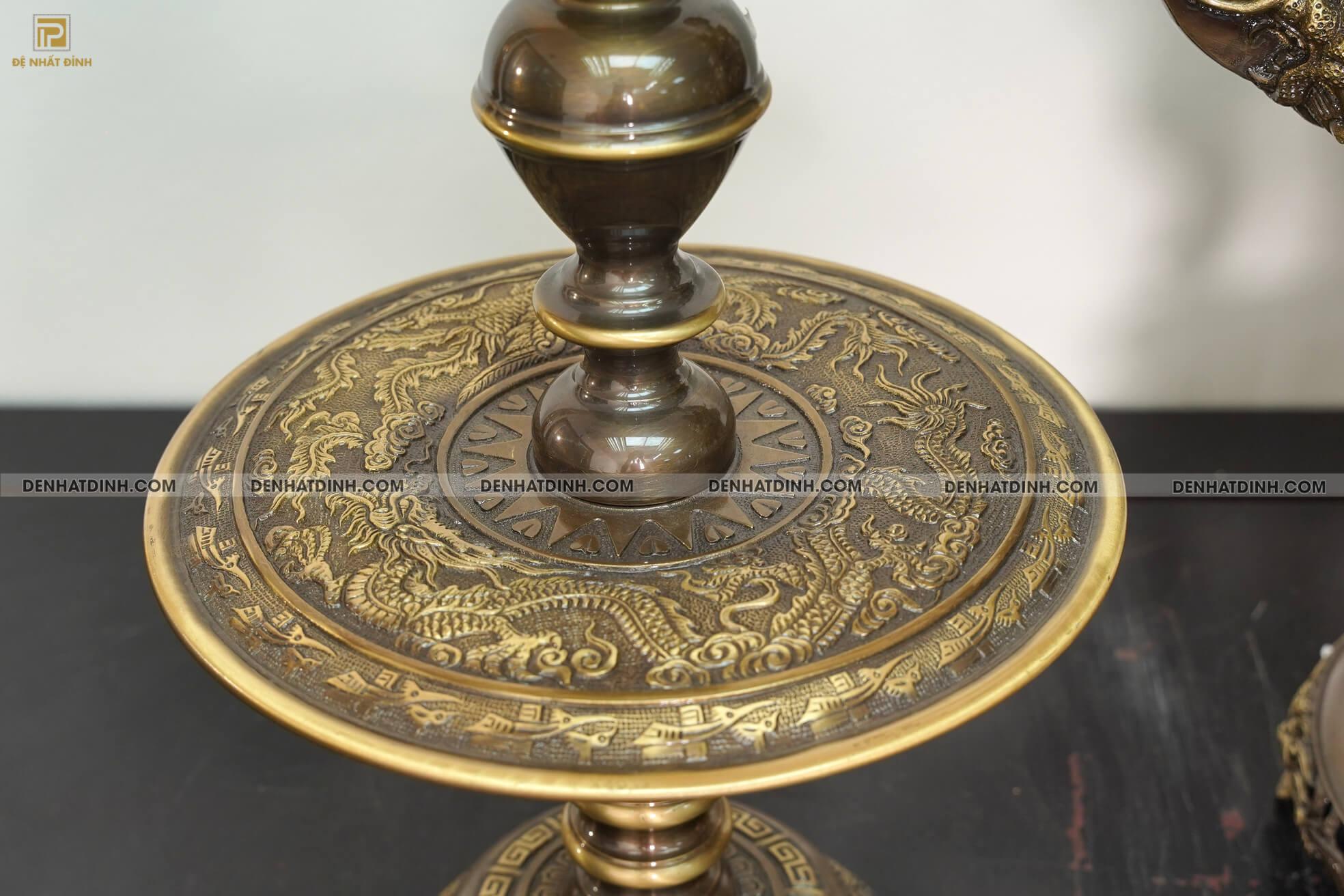 Bộ tam sự Song Long bằng đồng cattut đỉnh cao 66, 5 chữ và đôi chân nến chữ Phúc - ND47CN - Ảnh 7