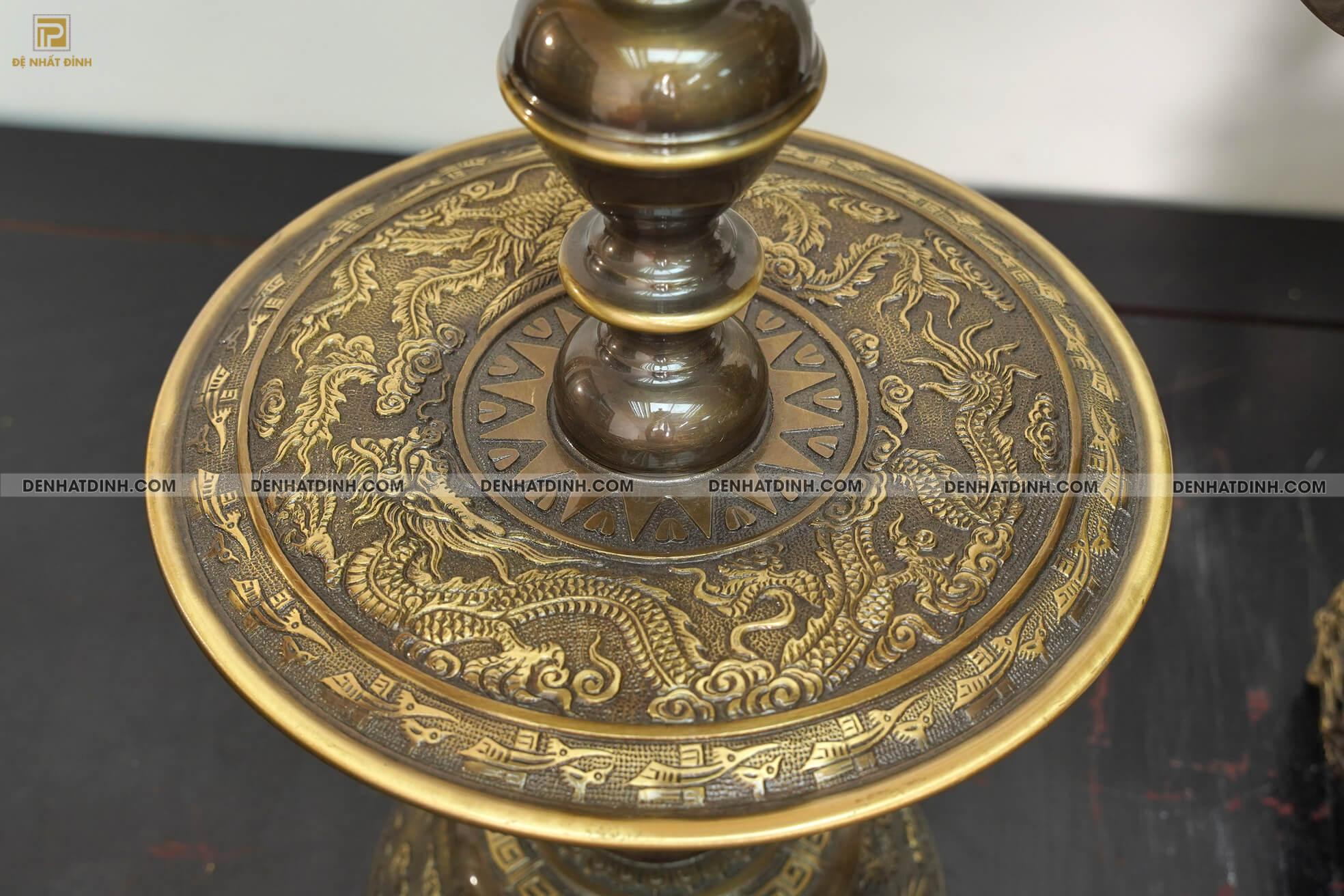 Bộ tam sự Song Long bằng đồng cattut đỉnh cao 66, 5 chữ và đôi chân nến chữ Phúc - ND47CN - Ảnh 6