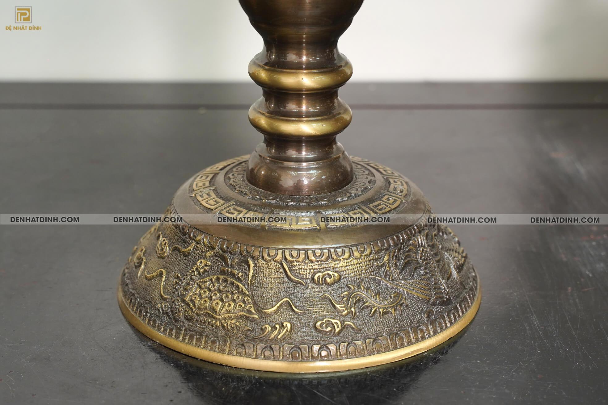 Bộ tam sự Song Long bằng đồng cattut đỉnh cao 66, 5 chữ và đôi chân nến chữ Phúc - ND47CN - Ảnh 5