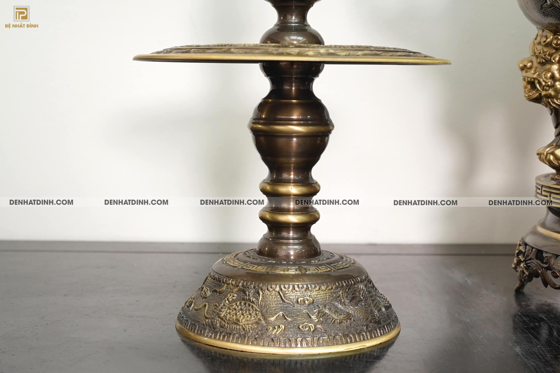 Bộ tam sự Song Long bằng đồng cattut đỉnh cao 66, 5 chữ và đôi chân nến chữ Phúc - ND47CN - Ảnh 4