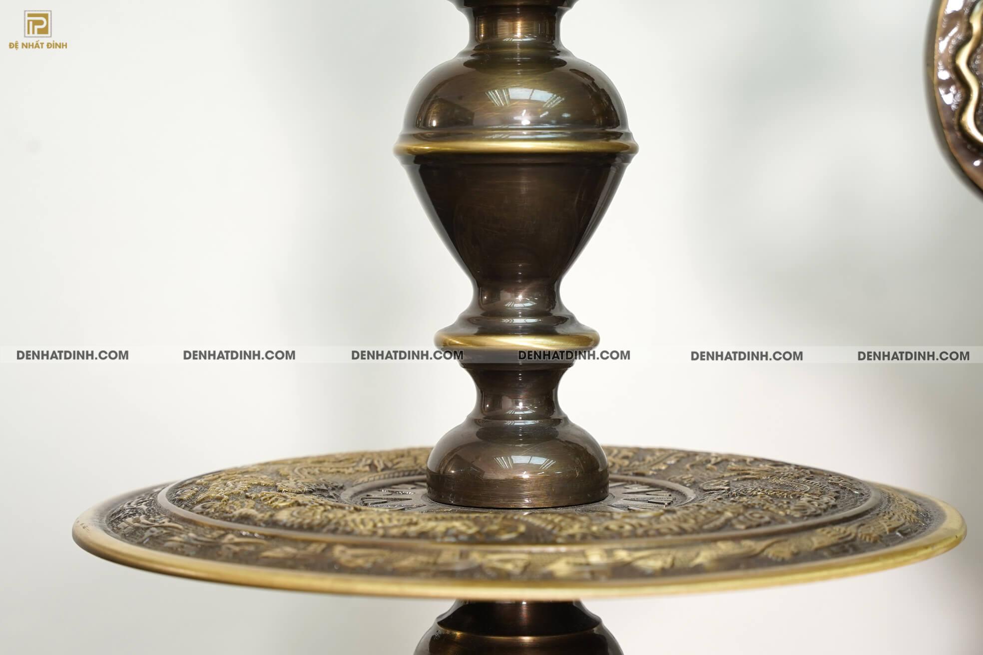 Bộ tam sự Song Long bằng đồng cattut đỉnh cao 66, 5 chữ và đôi chân nến chữ Phúc - ND47CN - Ảnh 3