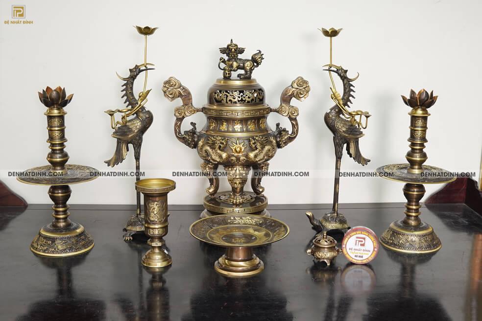 Bộ Ngũ sự Song Long 65 mẫu 3 hoa văn CN 36kg kèm 4 phụ kiện - Ảnh 3