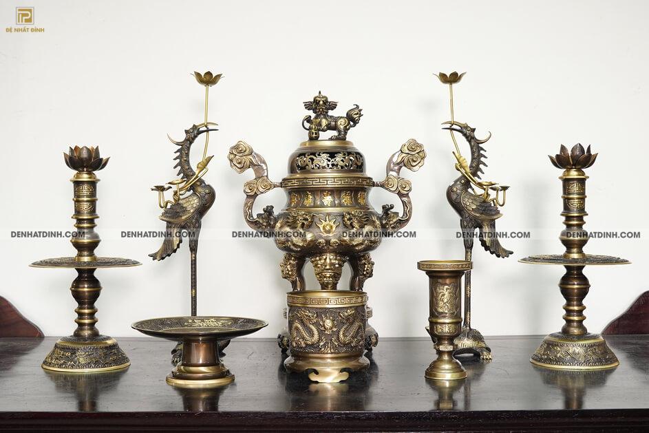 Bộ Ngũ sự Song Long 65 mẫu 3 hoa văn CN 36kg kèm 3 phụ kiện