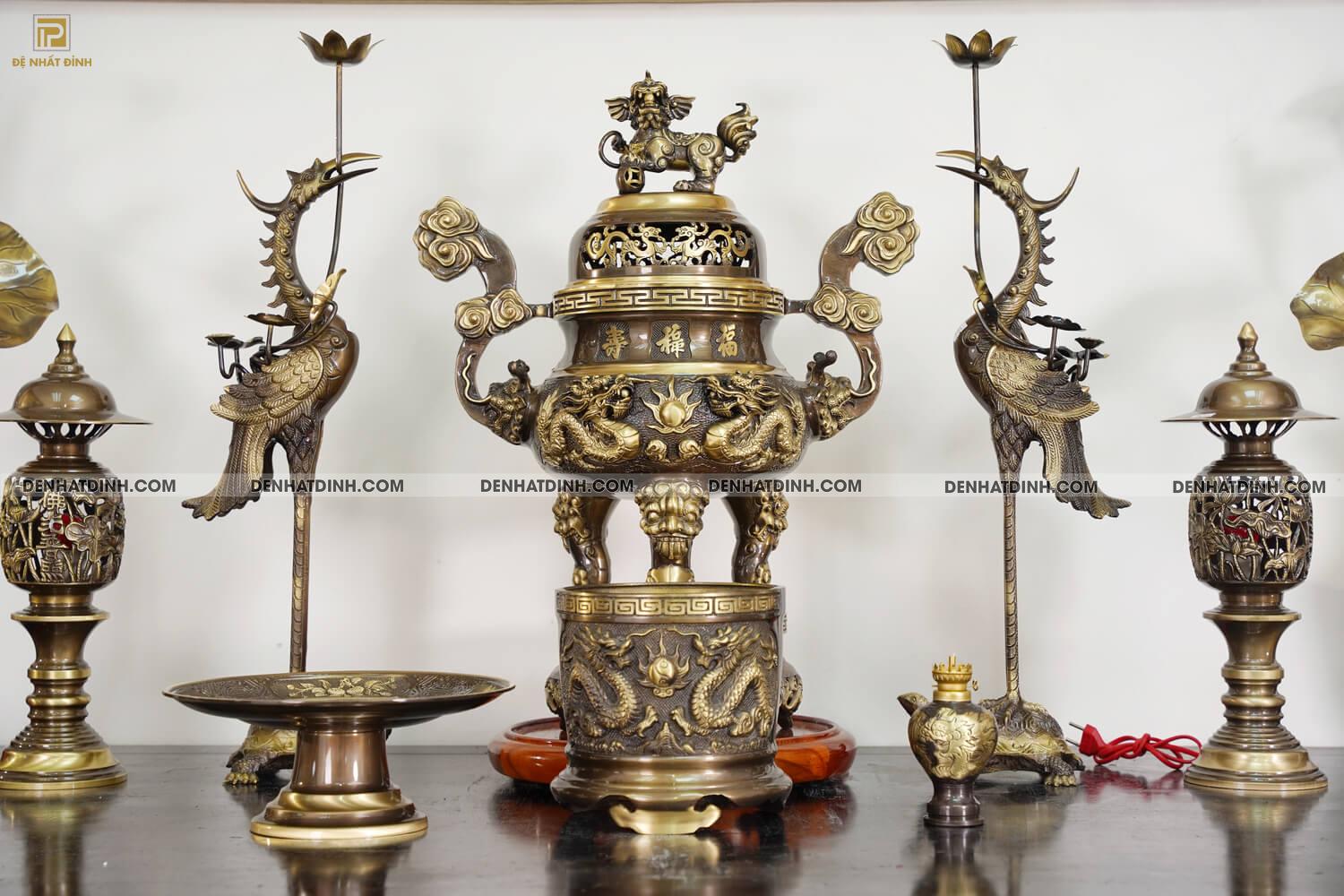 Bộ Đỉnh Đồng Ngũ Sự Song Long Truyền Thống Kèm 13 Phụ Kiện - Ảnh 7