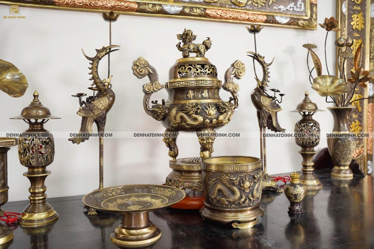 Bộ Đỉnh Đồng Ngũ Sự Song Long Truyền Thống Kèm 13 Phụ Kiện - Ảnh 6
