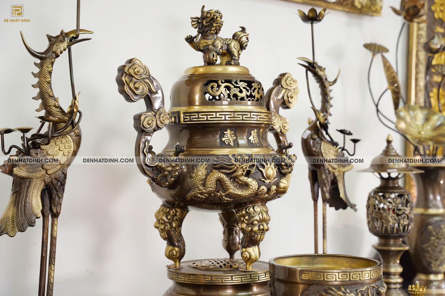 Bộ Đỉnh Đồng Ngũ Sự Song Long Truyền Thống Kèm 13 Phụ Kiện - Ảnh 4