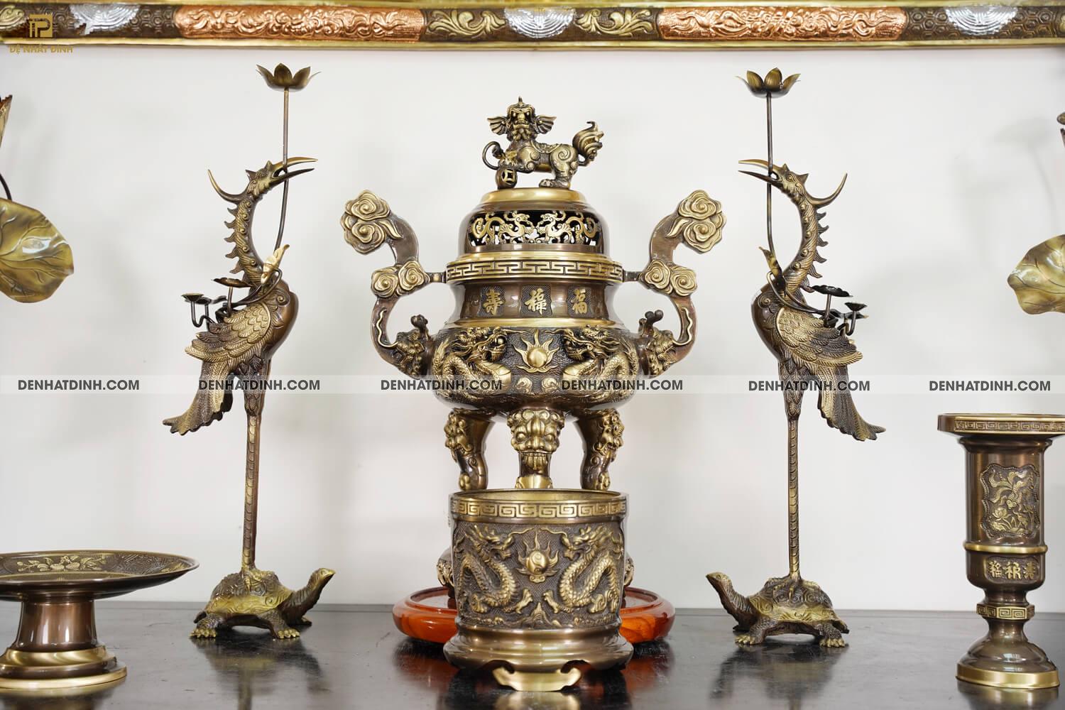 Bộ Đỉnh Đồng Ngũ Sự Song Long Truyền Thống Kèm 13 Phụ Kiện - Ảnh 3