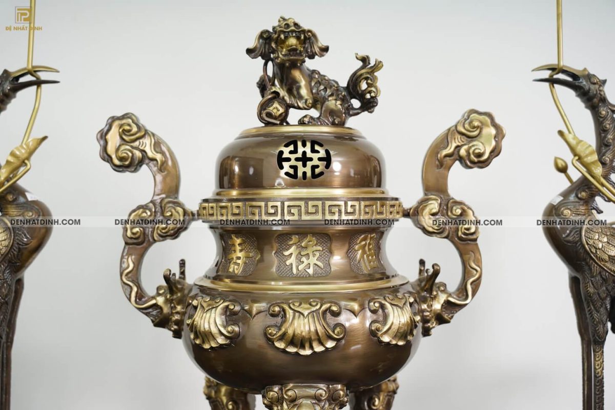 Bộ tam sự nến chữ Phúc hoa sòi 65 màu hun cổ - Ảnh 4