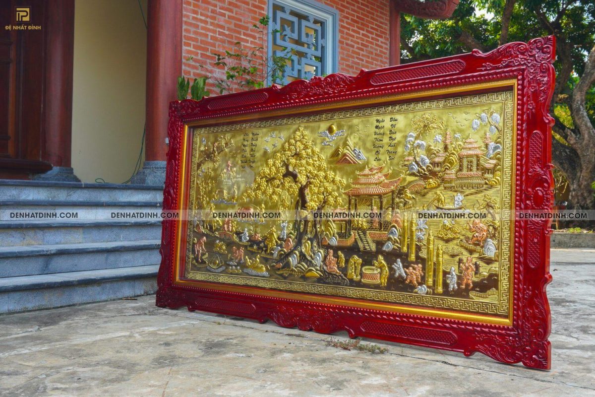 Tranh đồng quê bằng đồng khung gỗ hoa văn - Ảnh 2