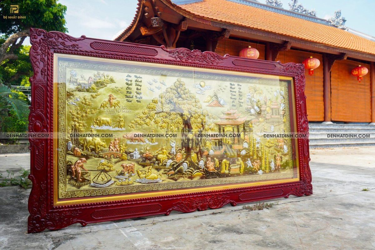 Tranh đồng quê bằng đồng khung gỗ hoa văn - Ảnh 3