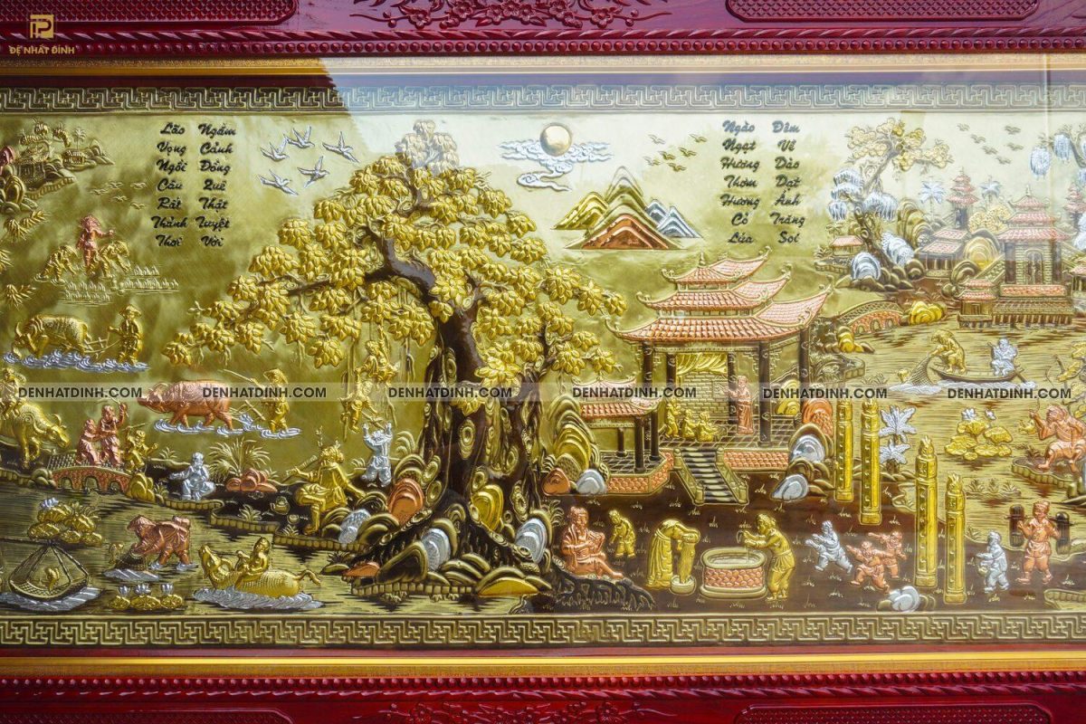 Tranh đồng quê bằng đồng khung gỗ hoa văn - Ảnh 5