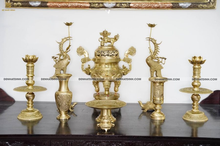 Bộ ngũ sự song long 65 mẫu 3 chữ Hán  hoa văn mộc kèm 4 phụ kiện
