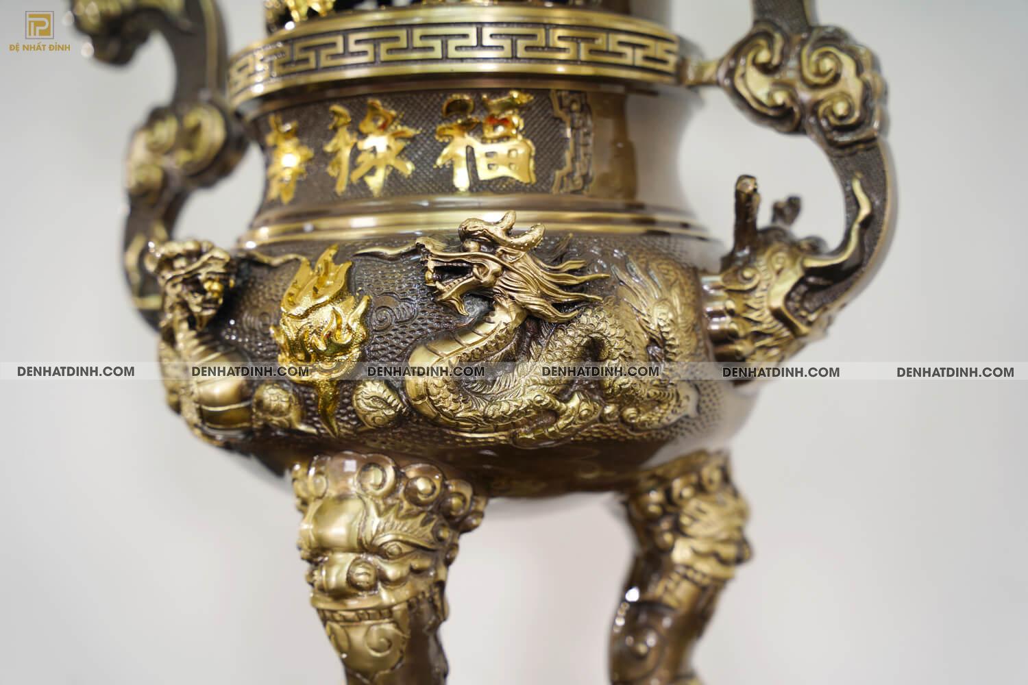 Bộ tam sự Song Long cao 65cm màu hun giả cổ 3 chữ Hán - Ảnh 4
