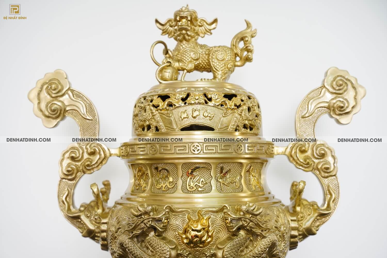 Bộ đỉnh đồng cattut đỉnh cao 66 (5 chữ Việt ), nắp đỉnh chế tác bộ cuốn thư chữ Đức Lưu Quang màu vàng mộc - Ảnh 6