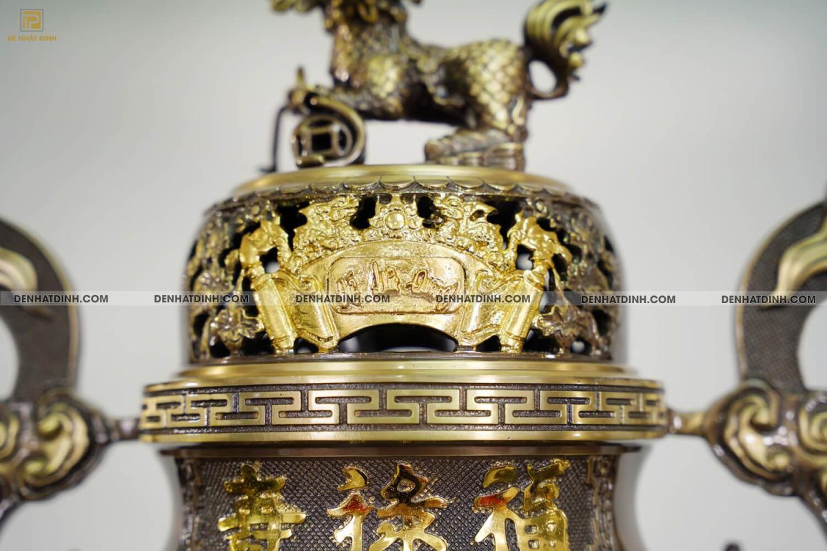 Bộ tam sự Song Long cao 65cm màu hun giả cổ 3 chữ Hán - Ảnh 13