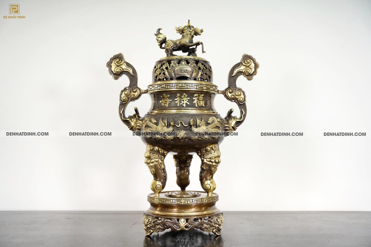 Đỉnh rồng cao 65cm Cuốn Thư màu hun giả cổ 3 chữ Hán - Ảnh 10