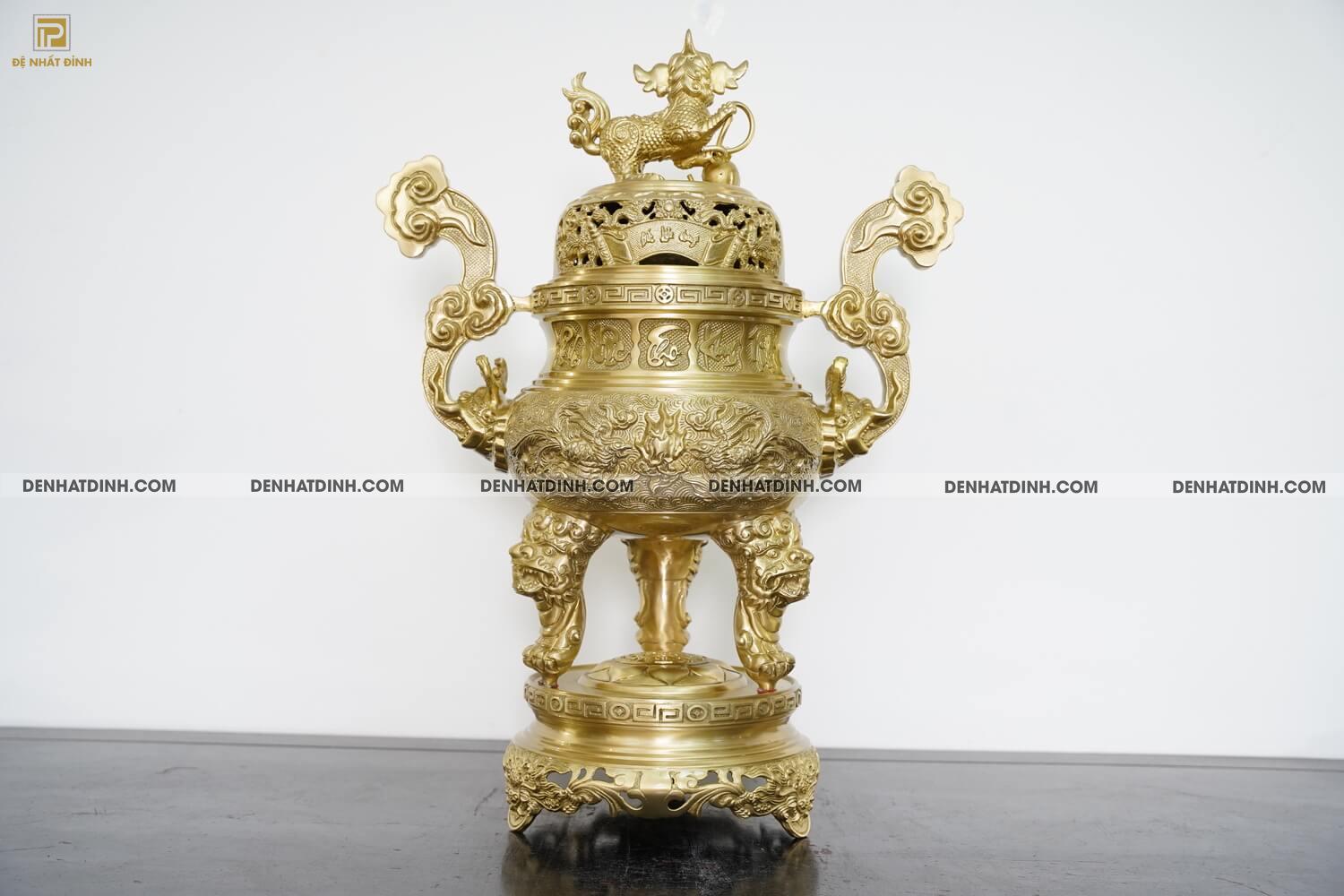 Bộ đỉnh đồng cattut đỉnh cao 66 (5 chữ Việt ), nắp đỉnh chế tác bộ cuốn thư chữ Đức Lưu Quang màu vàng mộc - Ảnh 13