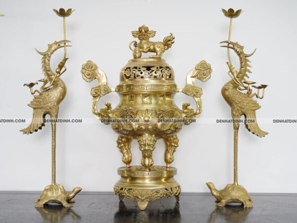 Bộ tam sự hạc song long cao 64cm màu vàng ánh xanh
