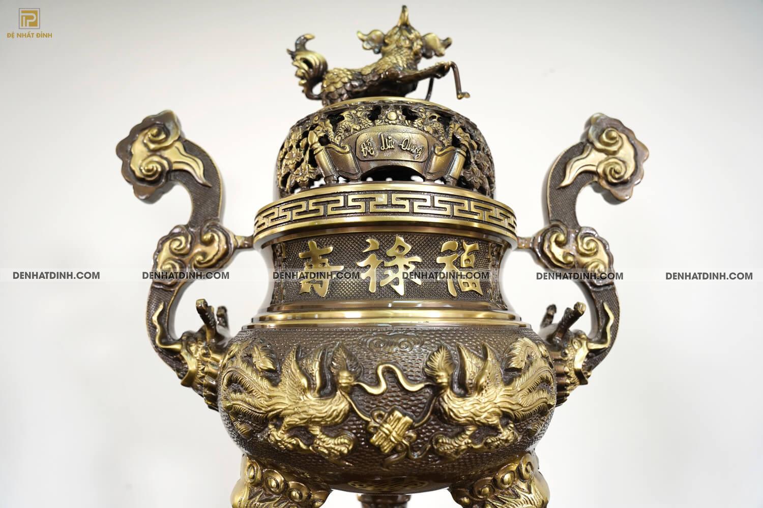 Bộ tam sự Song Long cao 65cm màu hun giả cổ 3 chữ Hán - Ảnh 10