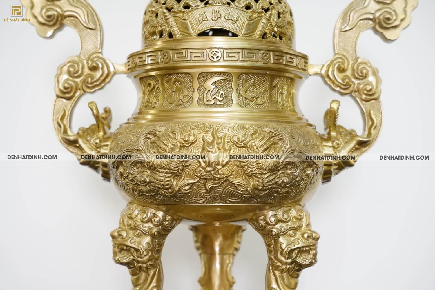 Bộ đỉnh đồng cattut đỉnh cao 66 (5 chữ Việt ), nắp đỉnh chế tác bộ cuốn thư chữ Đức Lưu Quang màu vàng mộc - Ảnh 16