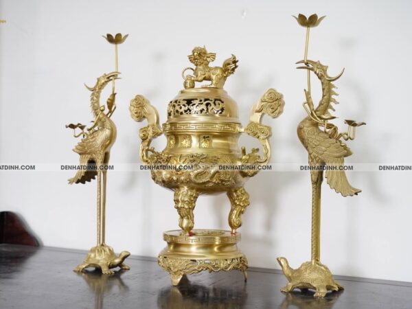 Alternative view of Bộ tam sự hạc song long cao 64cm màu vàng ánh xanh