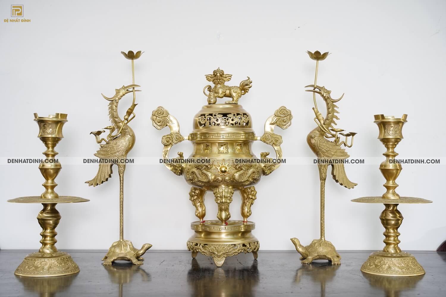 Bộ ngũ sự song long 65 mẫu 3 chữ Hán nến hoa văn 2 mặt