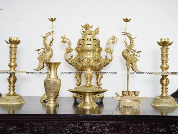 Bộ ngũ sự song long 65 cuốn thư chữ Phúc mộc 5 chữ kèm 3 phụ kiện