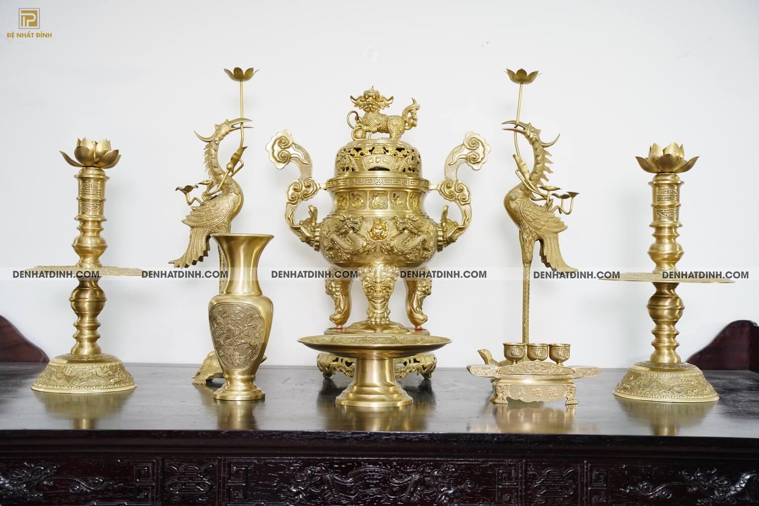 Bộ ngũ sự song long 65 cuốn thư chữ Phúc mộc 5 chữ kèm 3 phụ kiện