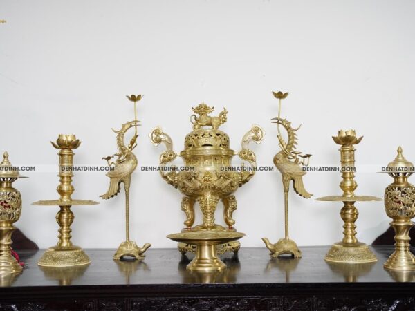 Bộ ngũ sự song long 65 cuốn thư chữ Phúc mộc 5 chữ kèm 3 món 3