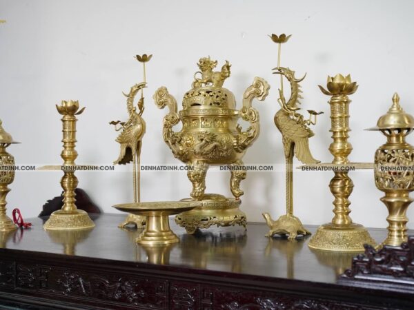 Alternative view of Bộ ngũ sự song long 65 cuốn thư chữ Phúc mộc 5 chữ kèm 3 món 3