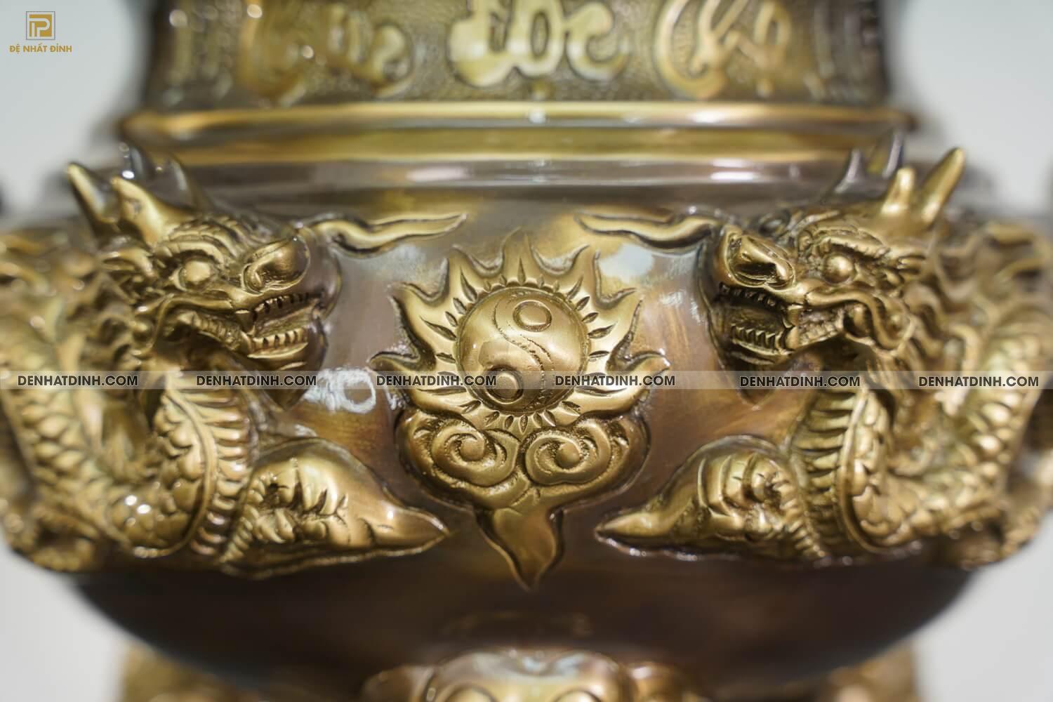 Bộ ngũ sự Song Long cao 65cm màu hun giả cổ 3 chữ Việt - Ảnh 9